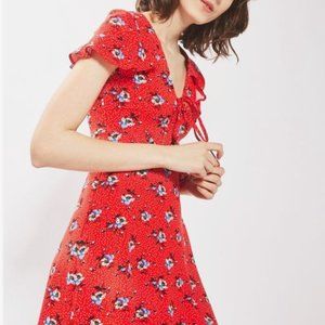 TOPSHOP, floral short tea dress, US size 4 , red with blue flowers,